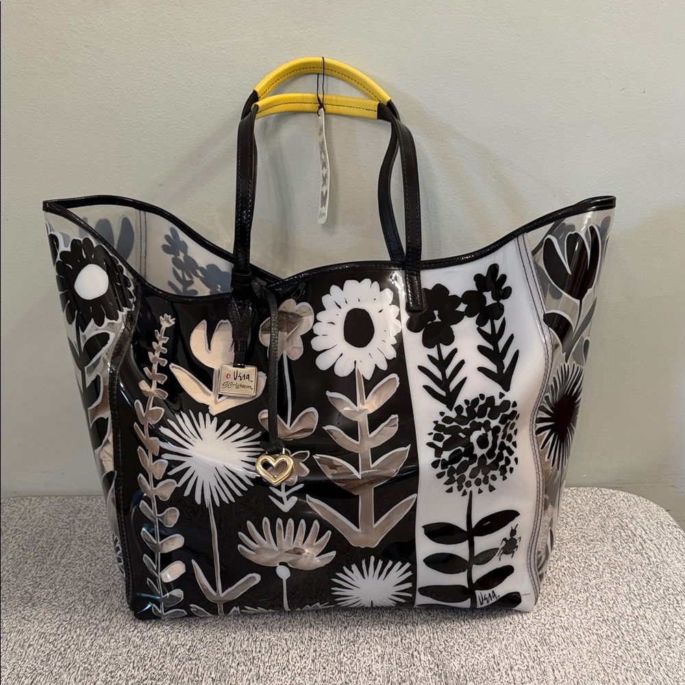 Brighton Celebrates Vera Garden Tote, Clear Vinyl B&W Floral, 2014, NWT, Rare